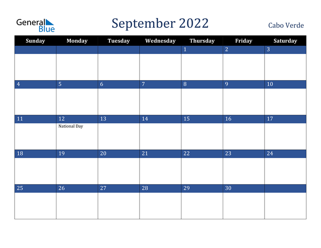 September 2022 Cabo Verde Calendar