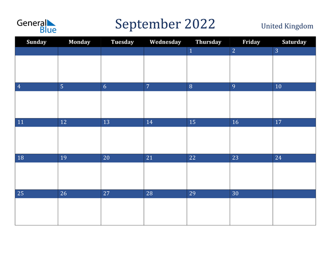 September 2022 United Kingdom Calendar