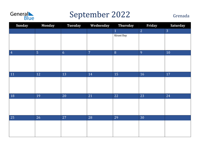 September 2022 Grenada Calendar