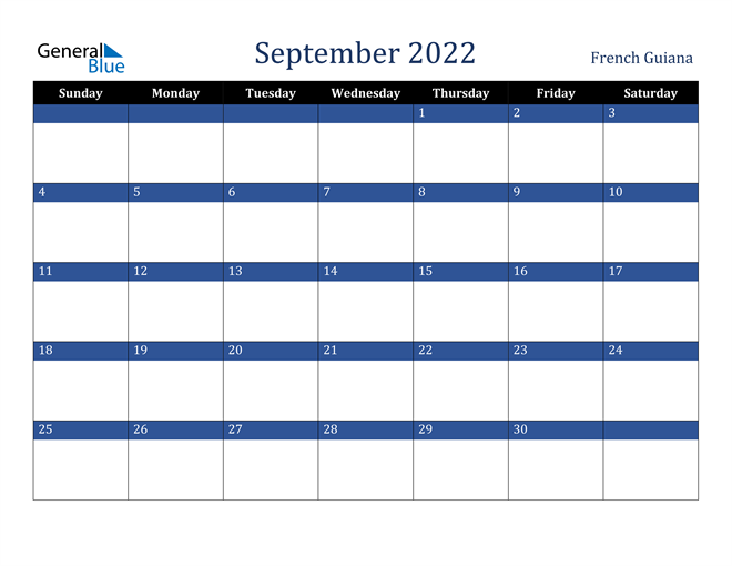 September 2022 French Guiana Calendar