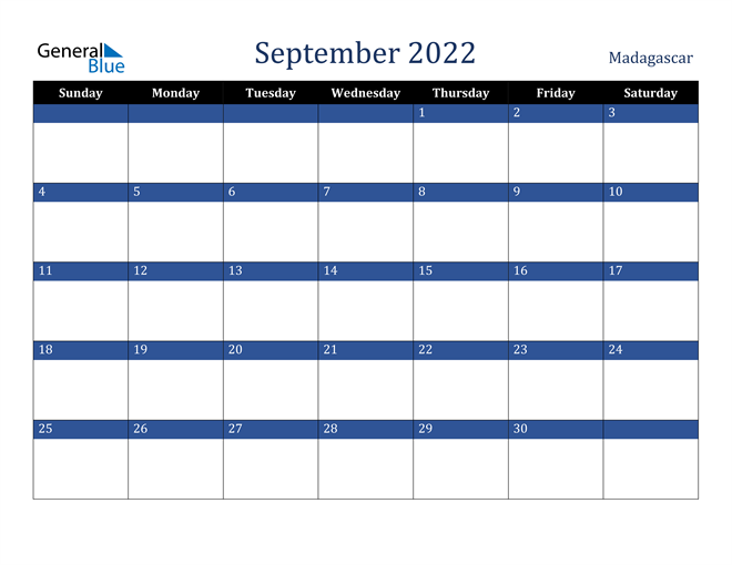 September 2022 Madagascar Calendar