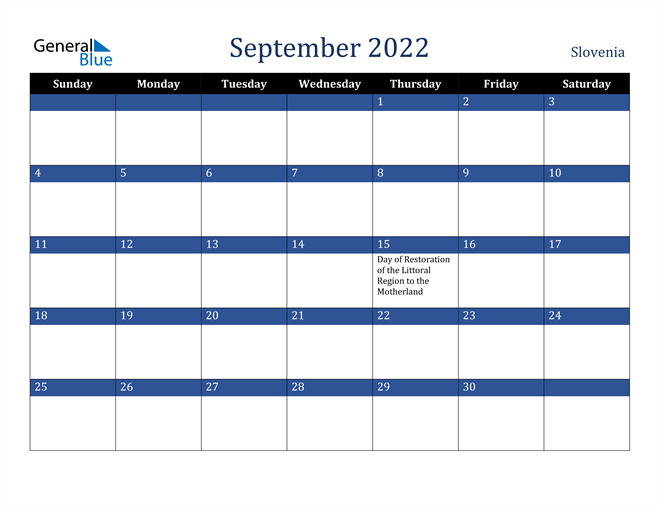 September 2022 Slovenia Calendar