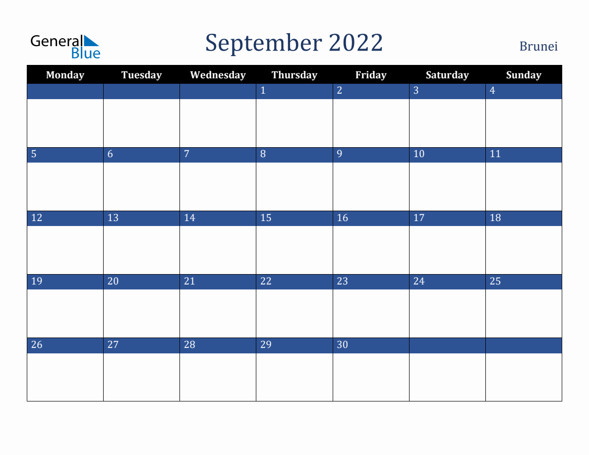 September 2022 Brunei Holiday Calendar