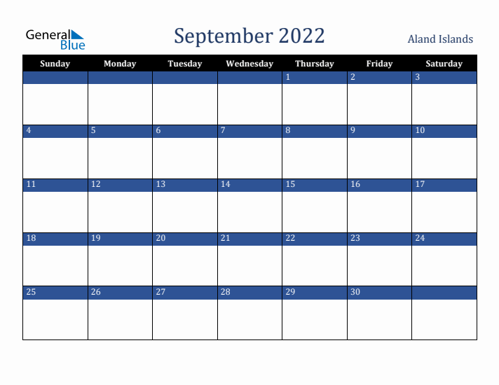 September 2022 Aland Islands Calendar (Sunday Start)