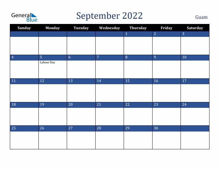 September 2022 Guam Calendar (Sunday Start)