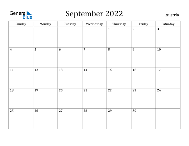 austria september 2022 calendar with holidays