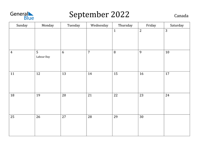 September Calendar 2022 Printable Canada September 2022 Calendar With Holidays