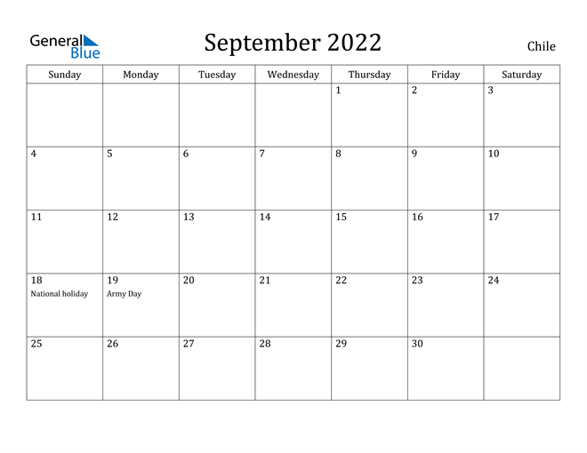 September 2022 Calendar Chile