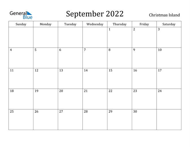 September 2022 Calendar Christmas Island