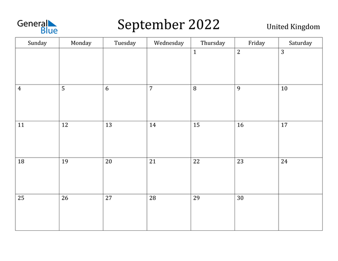 September Printable Calendar 2022 United Kingdom September 2022 Calendar With Holidays