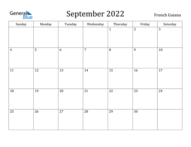 September 2022 Calendar French Guiana