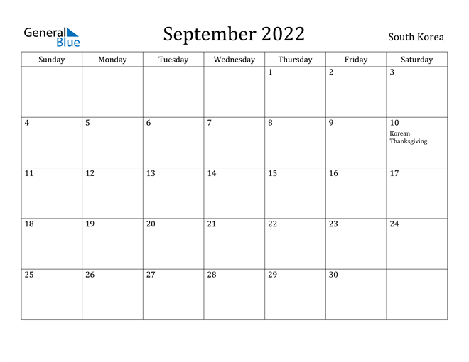 September 2022 Calendar South Korea
