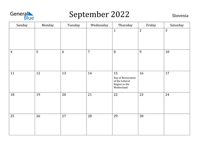 September 2022 Calendar Slovenia