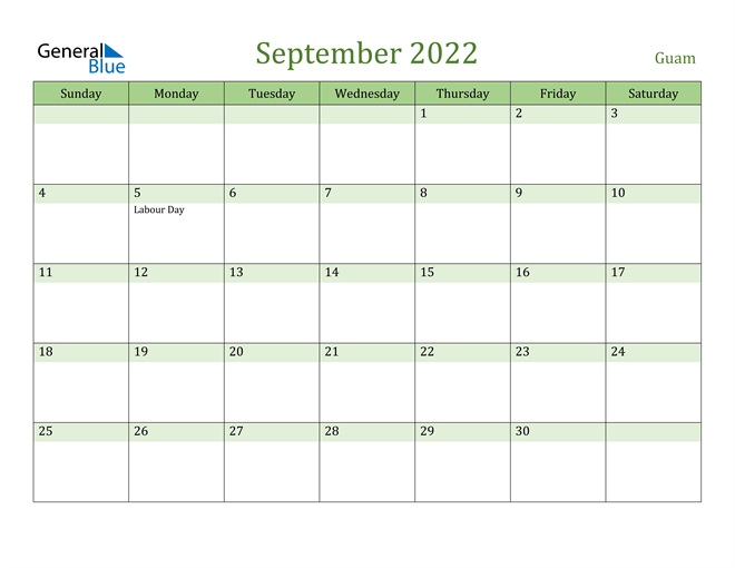 September 2022 Calendar with Guam Holidays