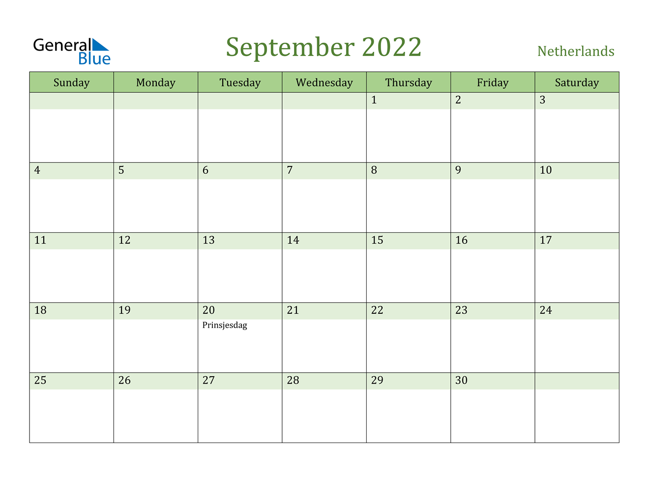 september 2022 calendar netherlands