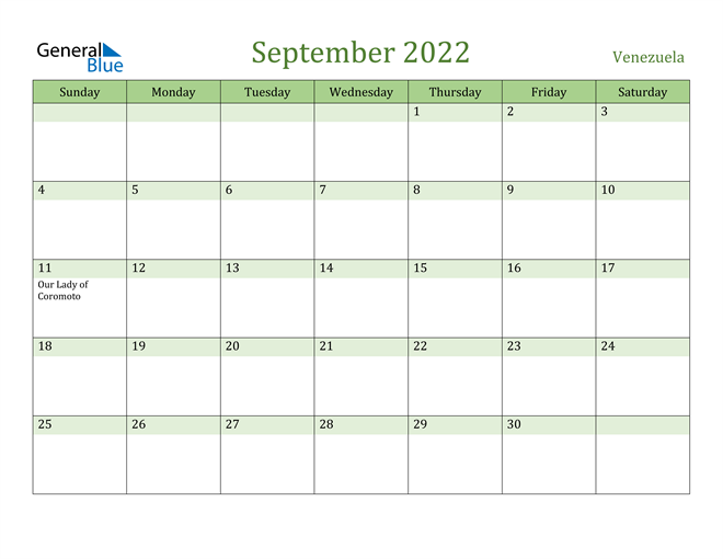 September 2022 Calendar with Venezuela Holidays