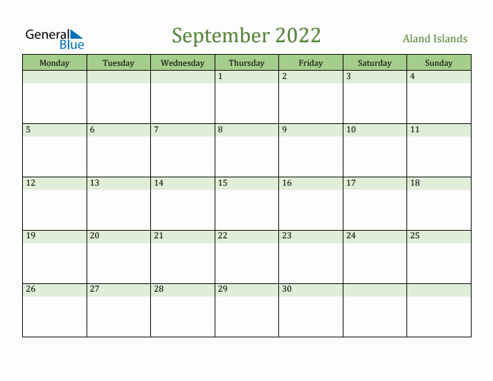September 2022 Calendar with Aland Islands Holidays