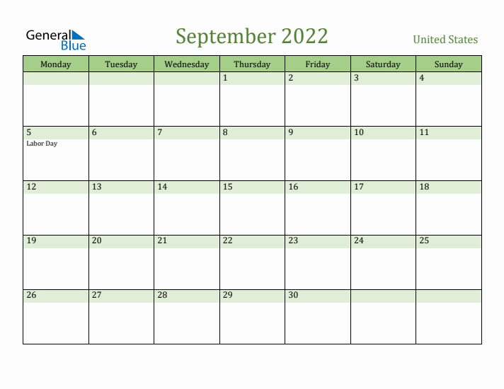 September 2022 Calendar with United States Holidays