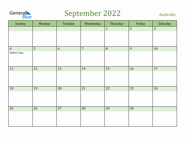 September 2022 Calendar with Australia Holidays