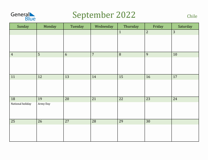 September 2022 Calendar with Chile Holidays