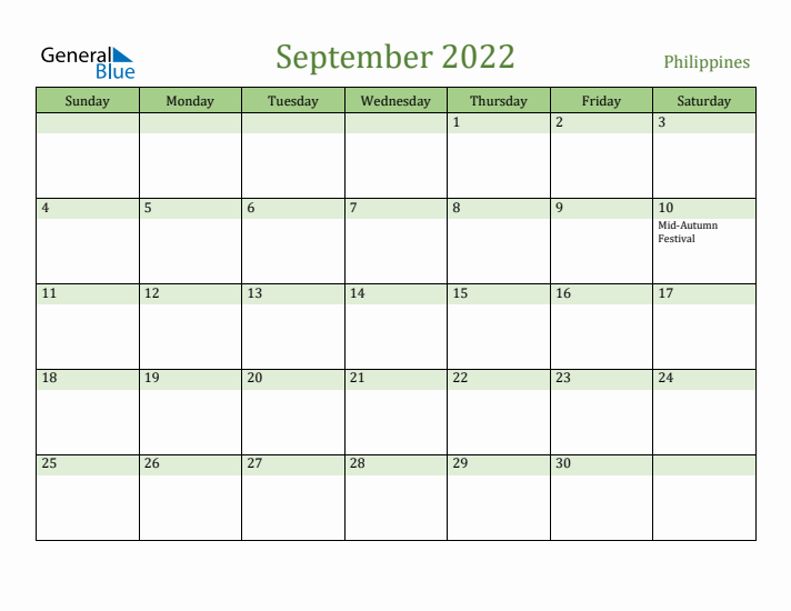 September 2022 Calendar with Philippines Holidays