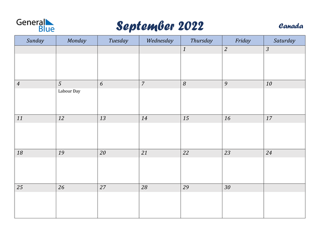 september 2022 calendar with canada holidays