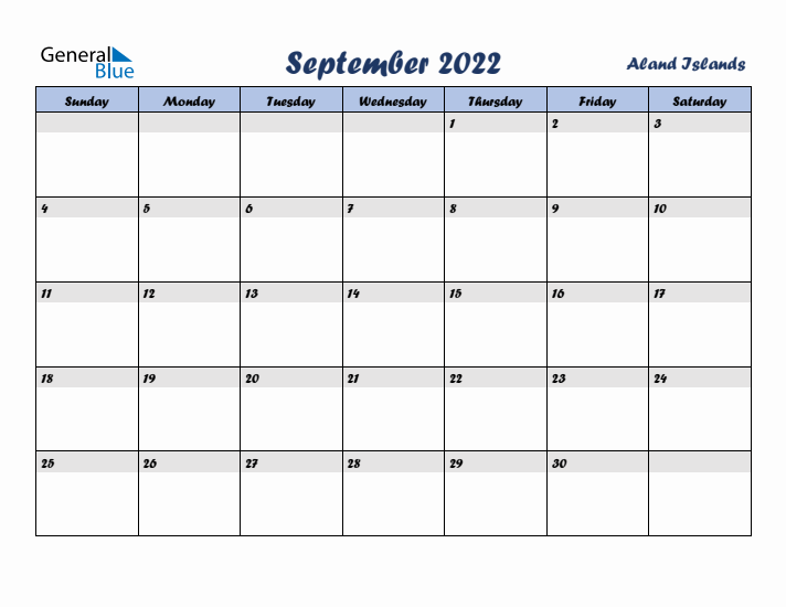 September 2022 Calendar with Holidays in Aland Islands