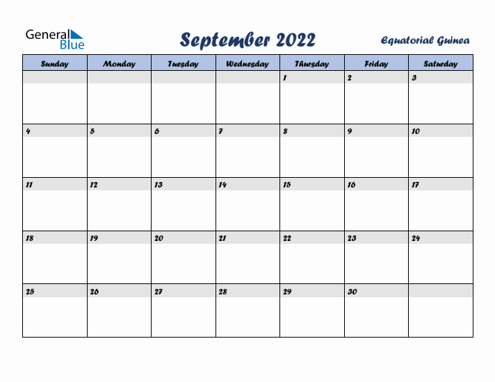 September 2022 Calendar with Holidays in Equatorial Guinea