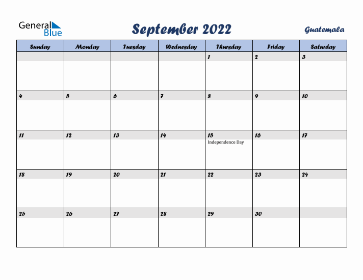 September 2022 Calendar with Holidays in Guatemala