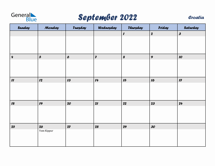 September 2022 Calendar with Holidays in Croatia