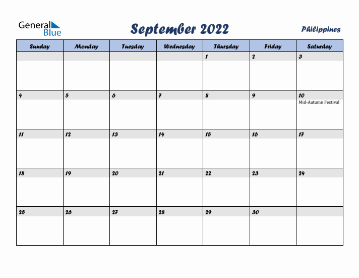 September 2022 Calendar with Holidays in Philippines