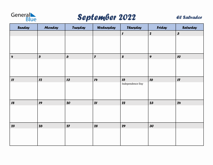 September 2022 Calendar with Holidays in El Salvador