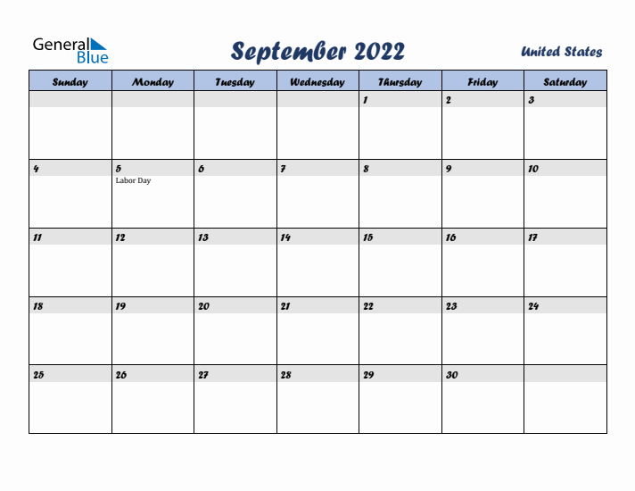 September 2022 Calendar with Holidays in United States