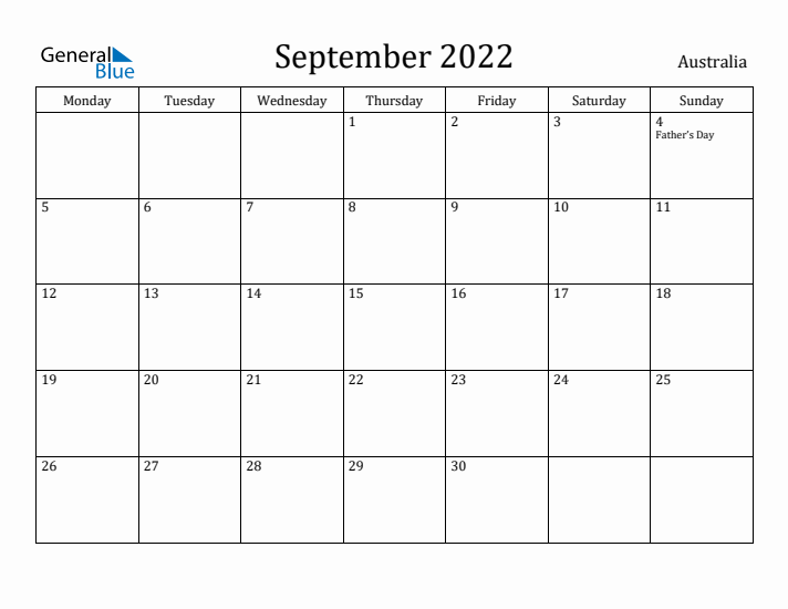 September 2022 Calendar Australia