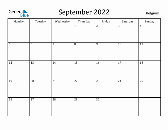 September 2022 Calendar Belgium