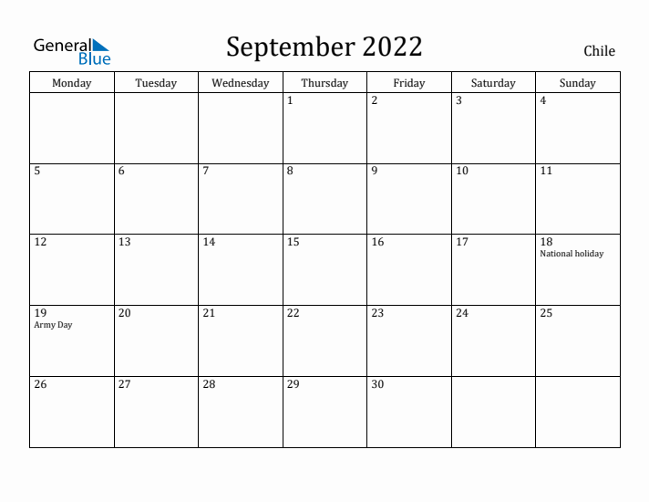 September 2022 Calendar Chile