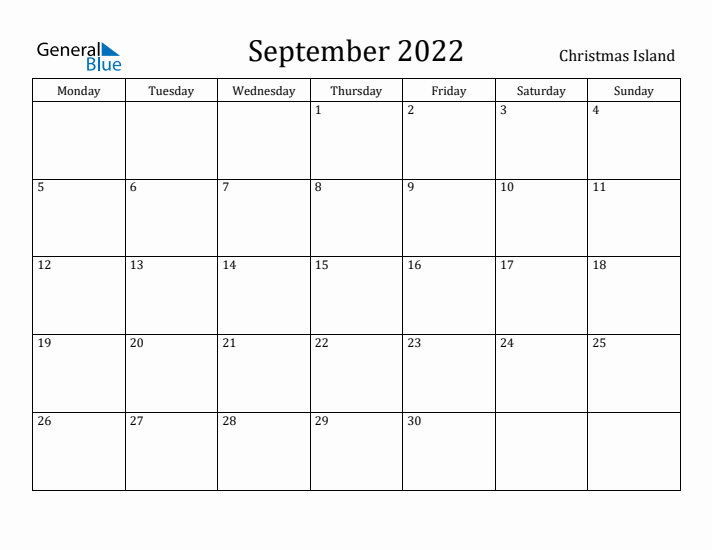 September 2022 Calendar Christmas Island