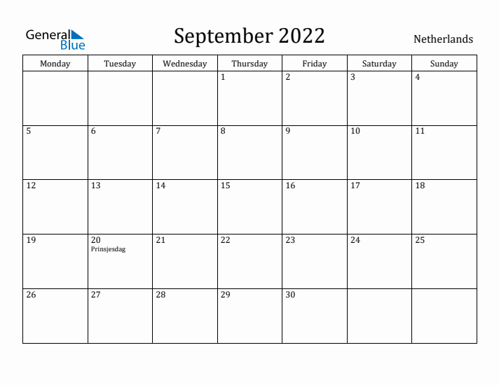 September 2022 Calendar The Netherlands