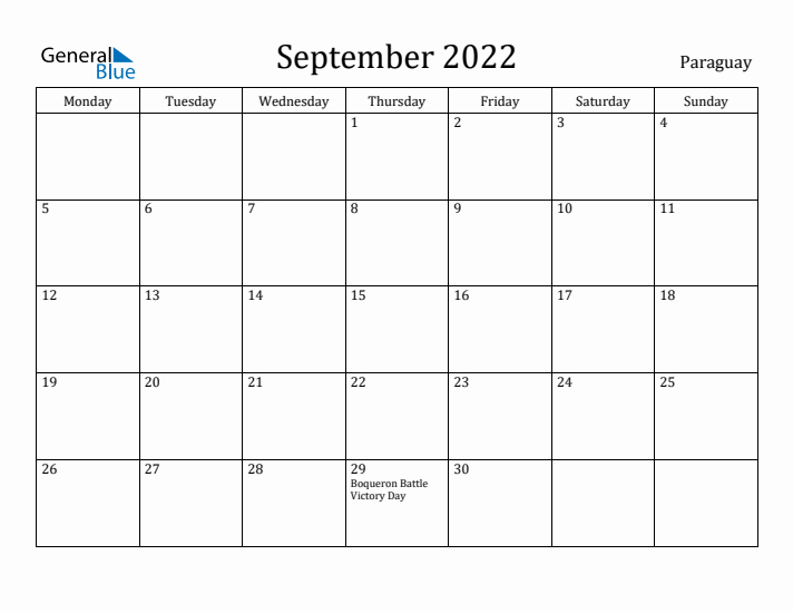 September 2022 Calendar Paraguay