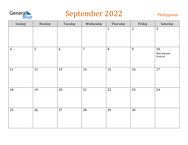 philippines september 2022 calendar with holidays