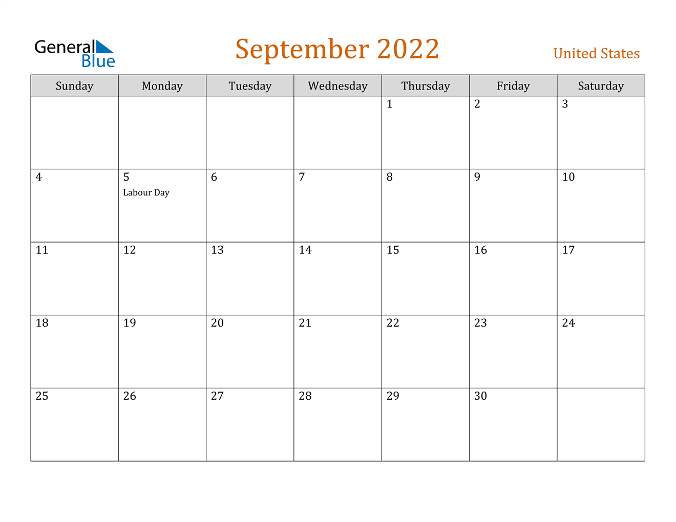 September 2022 Calendar - United States