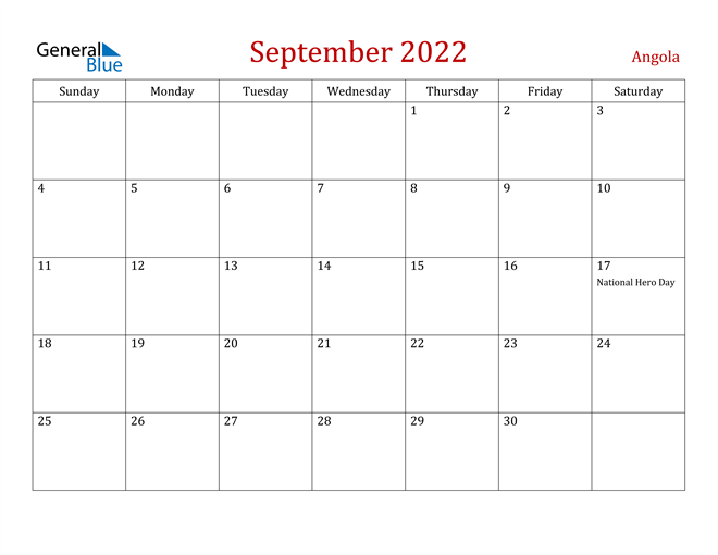 Angola September 2022 Calendar
