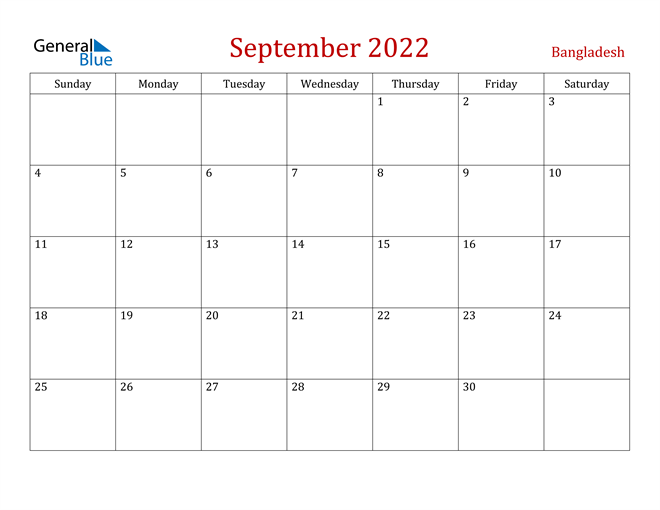 Bangladesh September 2022 Calendar