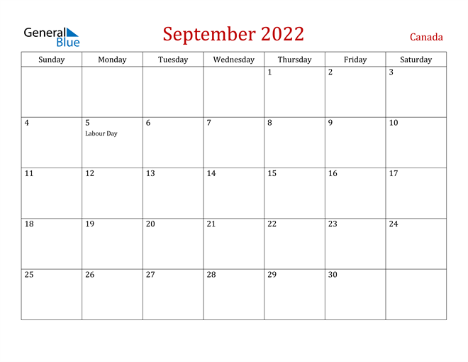 canada september 2022 calendar with holidays