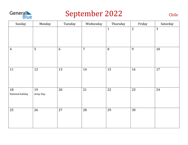 Chile September 2022 Calendar
