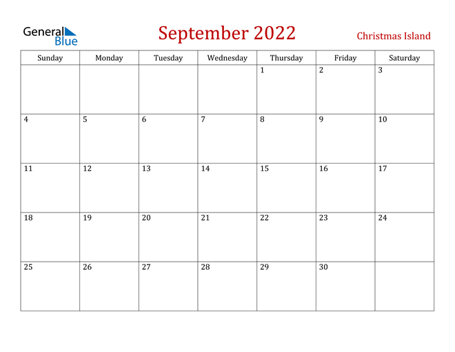 Christmas Island September 2022 Calendar