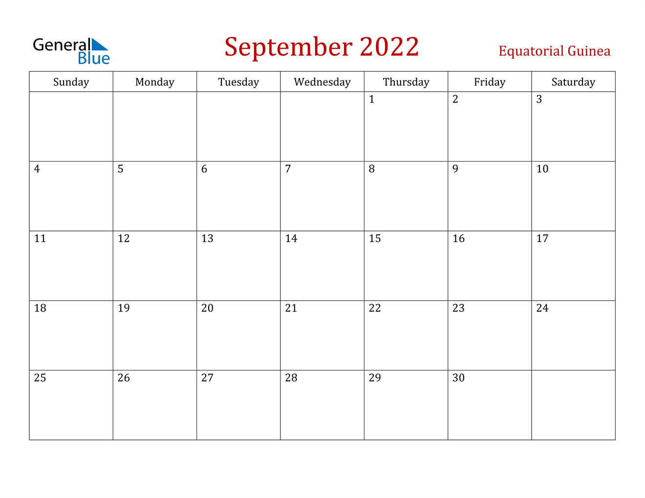 September 2022 Calendar - Equatorial Guinea