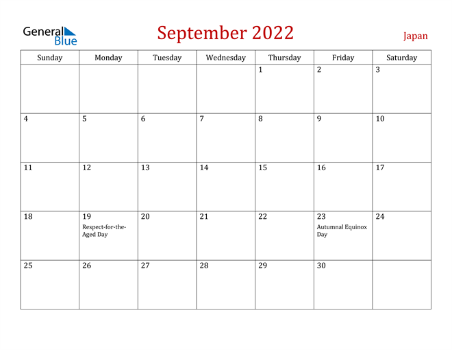 japan september 2022 calendar with holidays