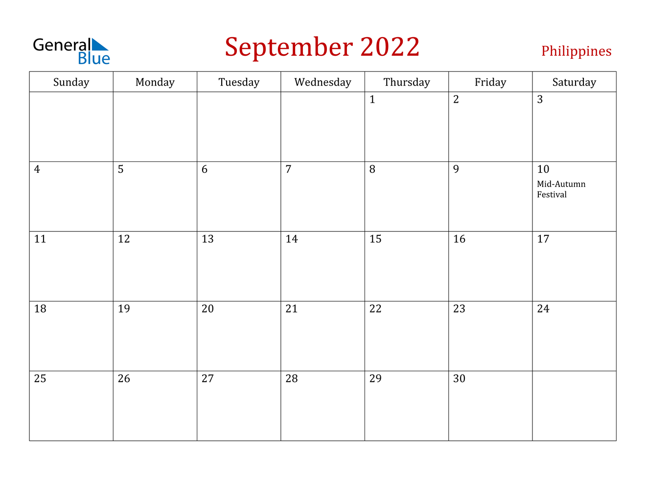 september 2022 calendar philippines