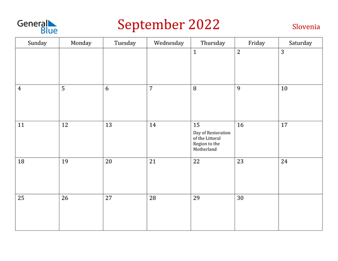 Slovenia September 2022 Calendar